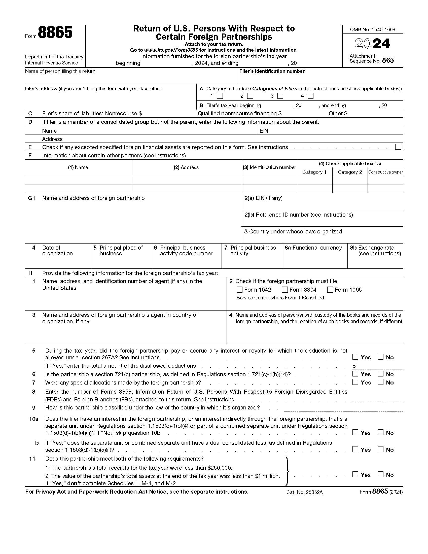 Form 8865 Return Of US Persons With Respect To Certain Foreign Partnerships {8865} | Pdf Fpdf Docx | Official Federal Forms