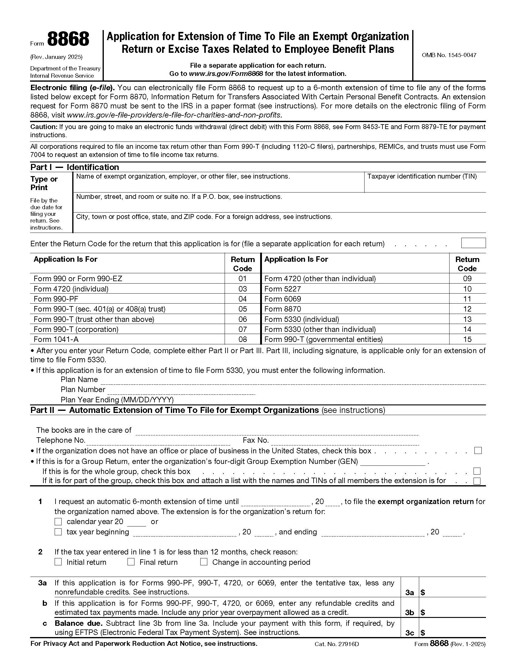 Form 8868 Application For Extension Of Time To File An Exempt Organization {8868} | Pdf Fpdf Docx | Official Federal Forms