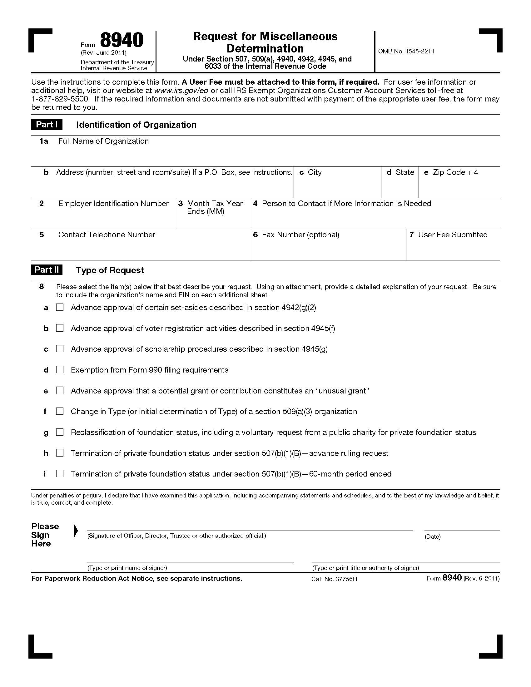 Form 8940 Request For Miscellaneous Determination {8940} | Pdf Fpdf Docx | Official Federal Forms