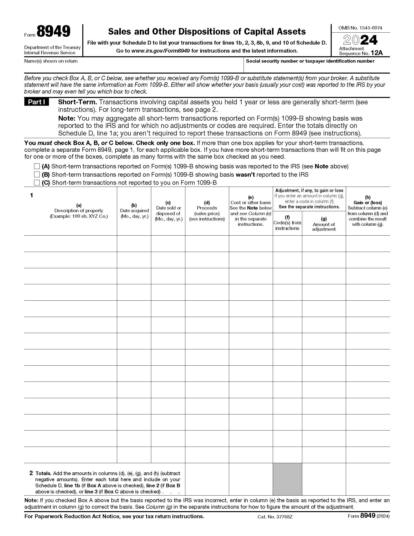 Form 8949 Sales And Other Dispositions Of Capital Assets {8949} | Pdf Fpdf Docx | Official Federal Forms