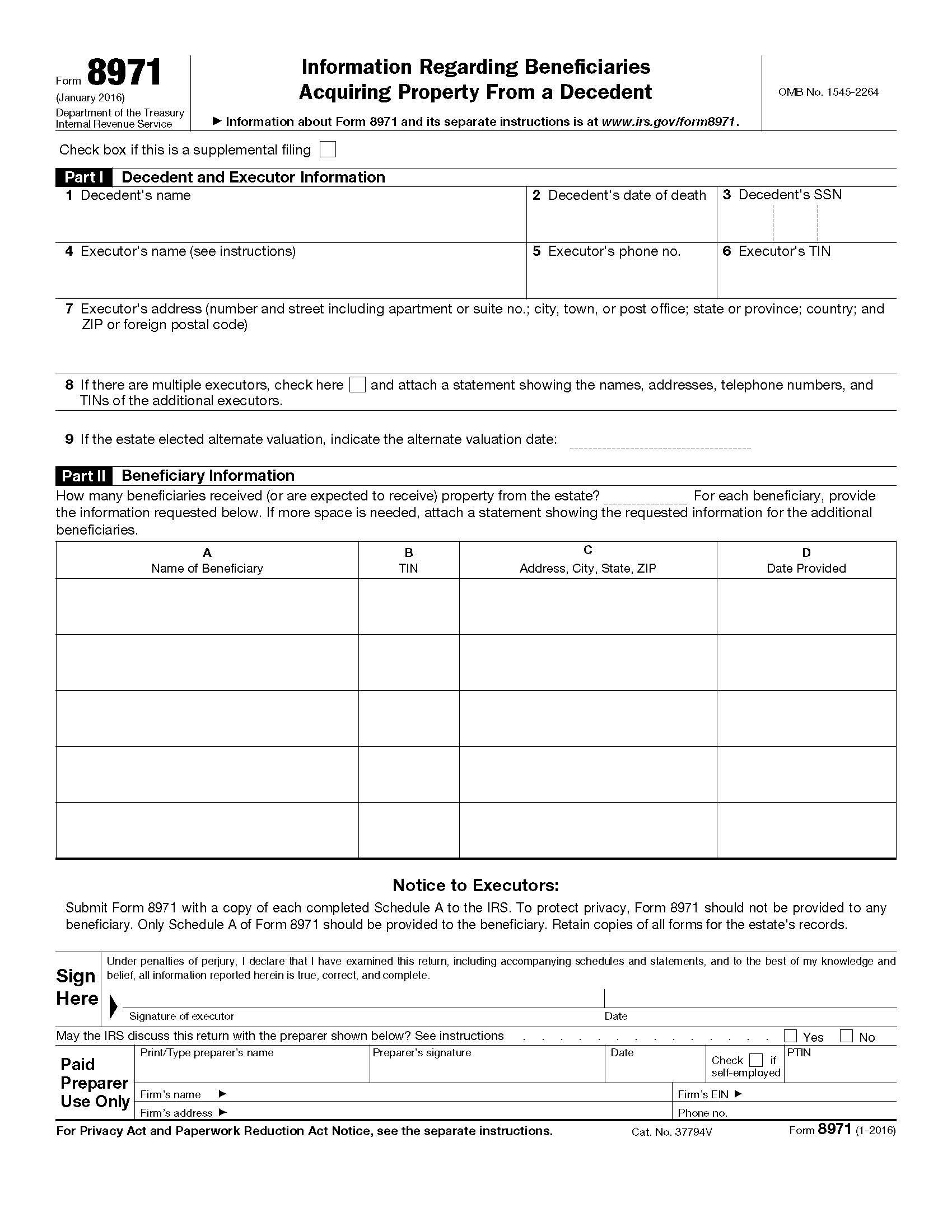 Form 8971 Information Regarding Beneficiaries Acquiring Property From A Decedent {8971} | Pdf Fpdf Doc Docx | Official Federal Forms