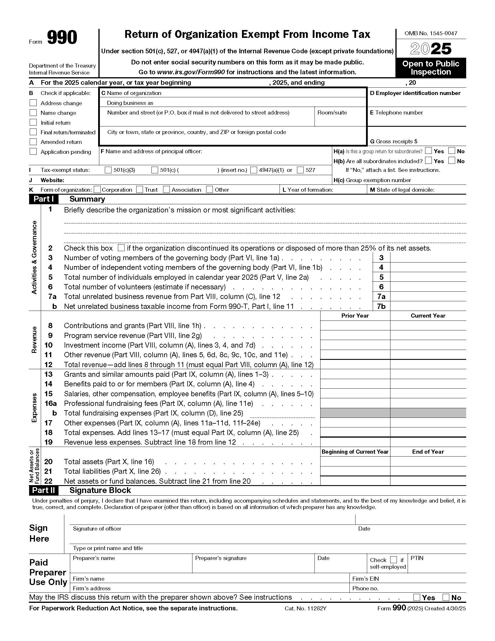Form 990 Return Of Organization Exempt For Income Tax {990} | Pdf Fpdf Docx | Official Federal Forms