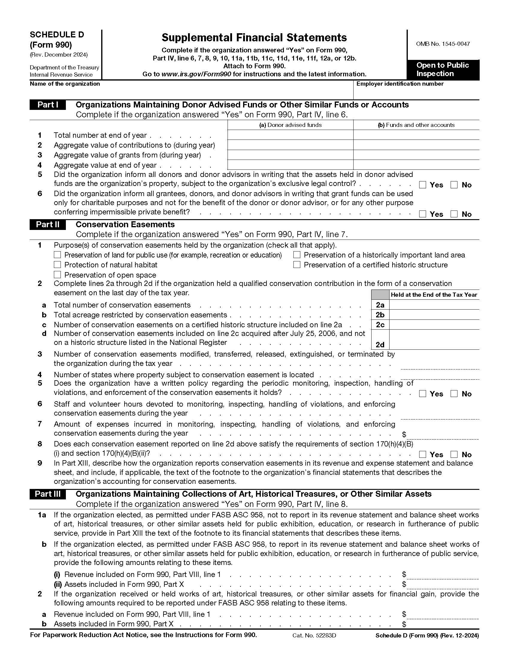 Form 990 Schedule D Supplemental Financial Statements {990} | Pdf Fpdf Docx | Official Federal Forms