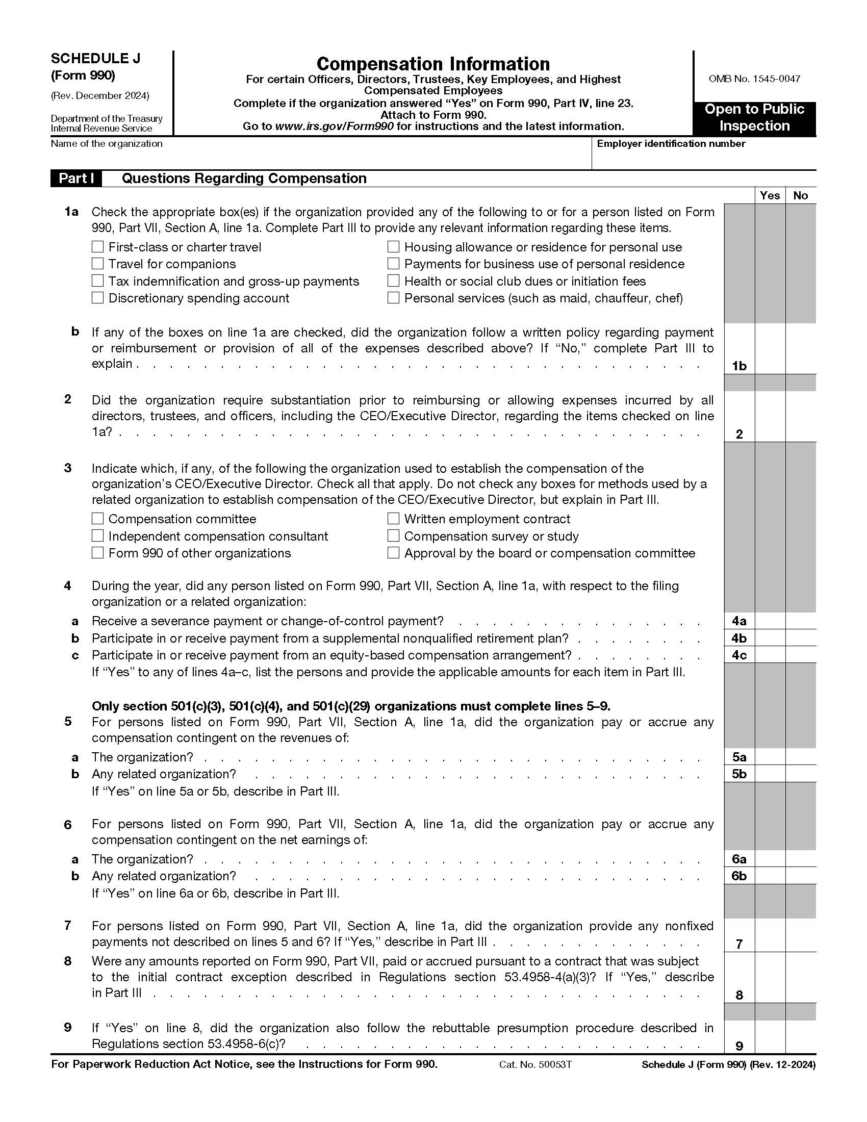 Form 990 Schedule J Compensation Information {990} | Pdf Fpdf Docx | Official Federal Forms