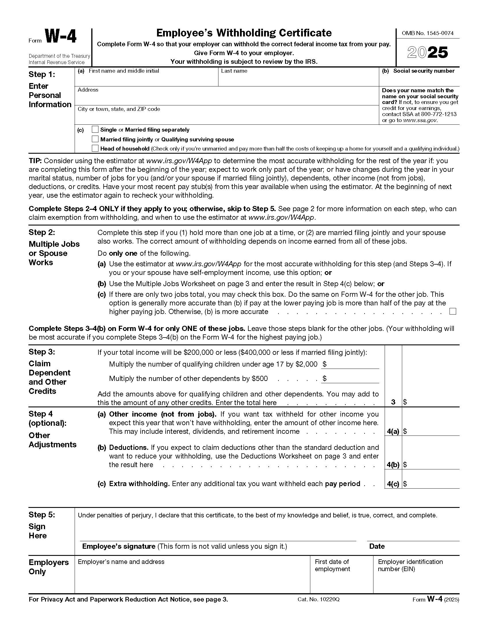 Form W-4 Employees Withholding Certificate {W-4} | Pdf Fpdf Docx | Official Federal Forms