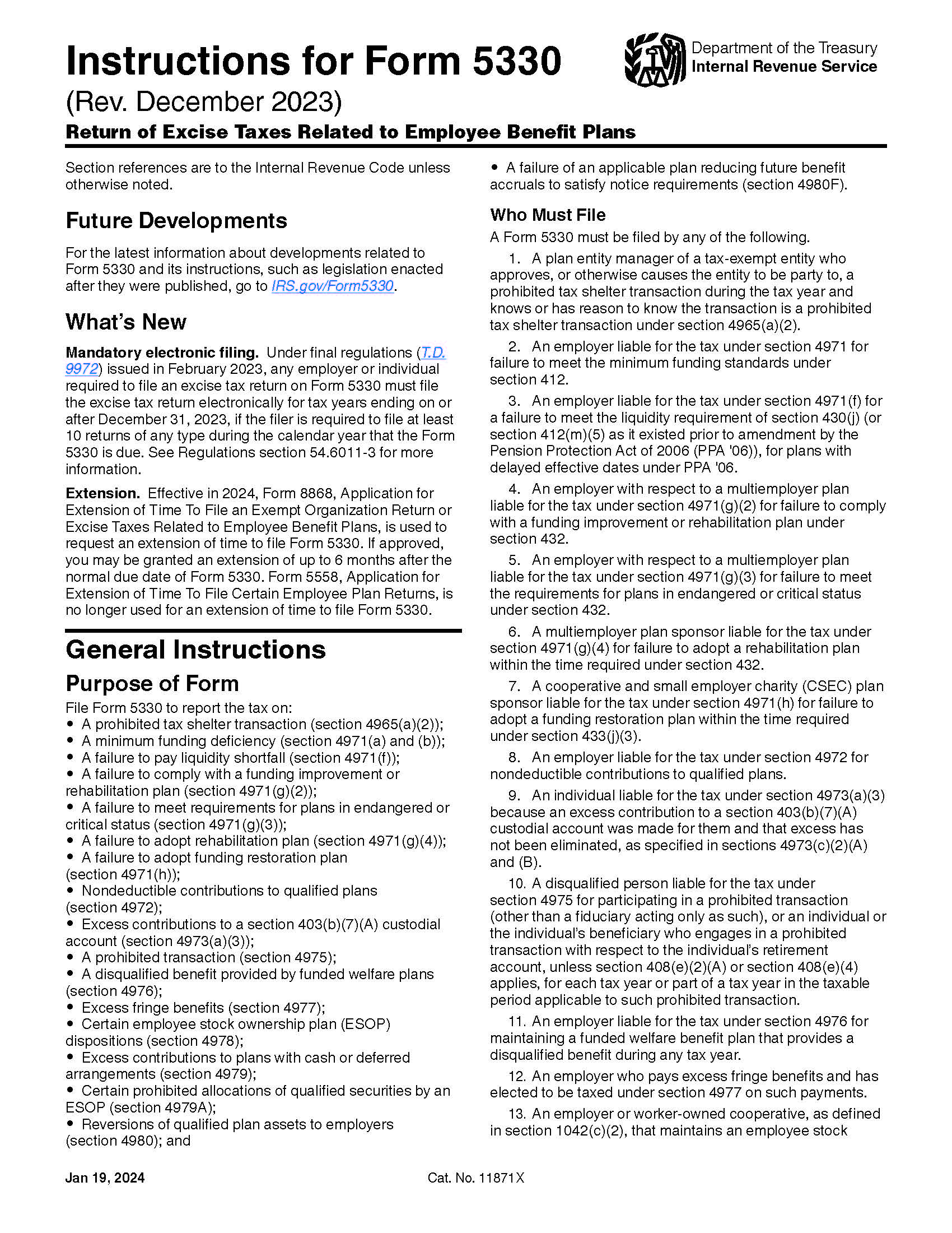 Instructions For Form 5330 {5330} | Pdf Fpdf Doc Docx | Official Federal Forms