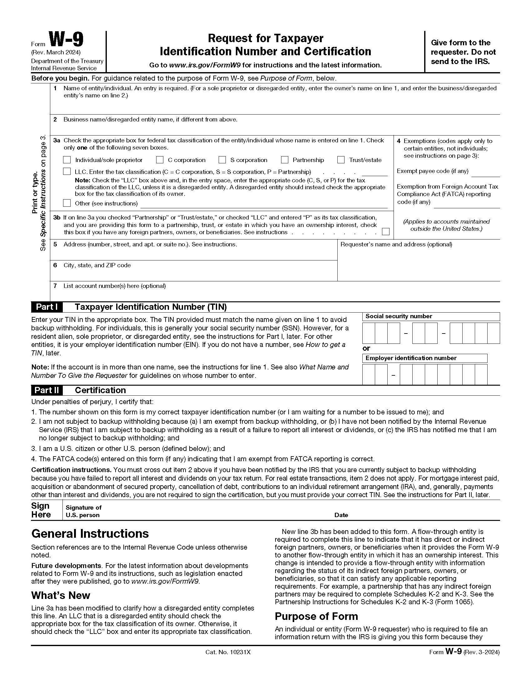 Request For Tax Payer Identification Number And Certification {W-9} | Pdf Fpdf Docx | Official Federal Forms
