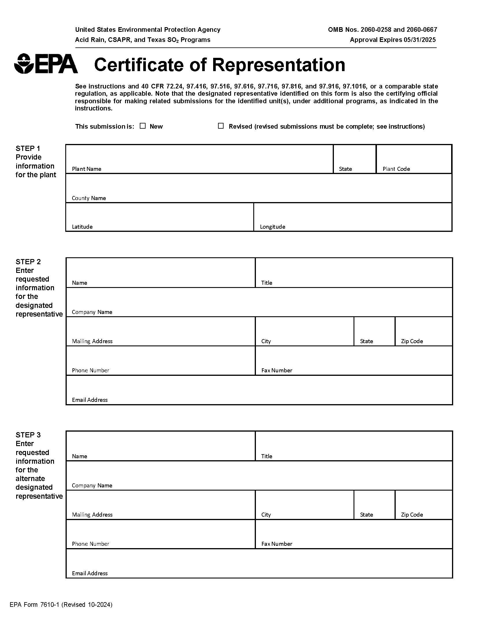 Certificate Of Representation {7610-1} | Pdf Fpdf Docx | Official Federal Forms