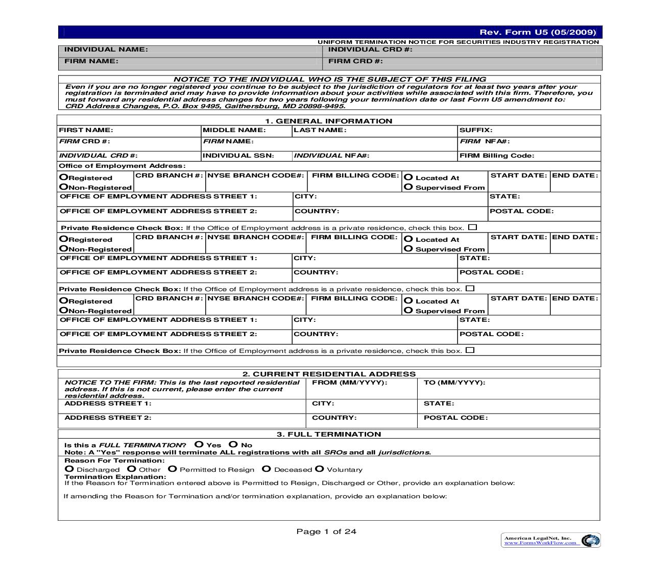 Form U-5 Uniform Termination Notice For Securites Industry Registration {U-5} | Pdf Fpdf Doc Docx | Official Federal Forms