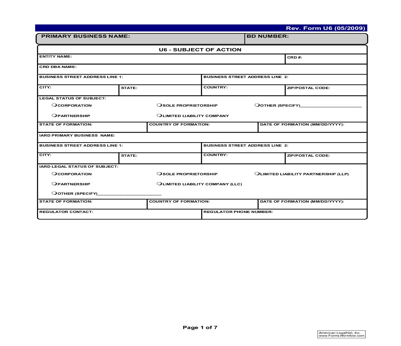 Form U6 (FOR CRD-IARD Organization) {U6} | Pdf Fpdf Doc Docx | Official Federal Forms