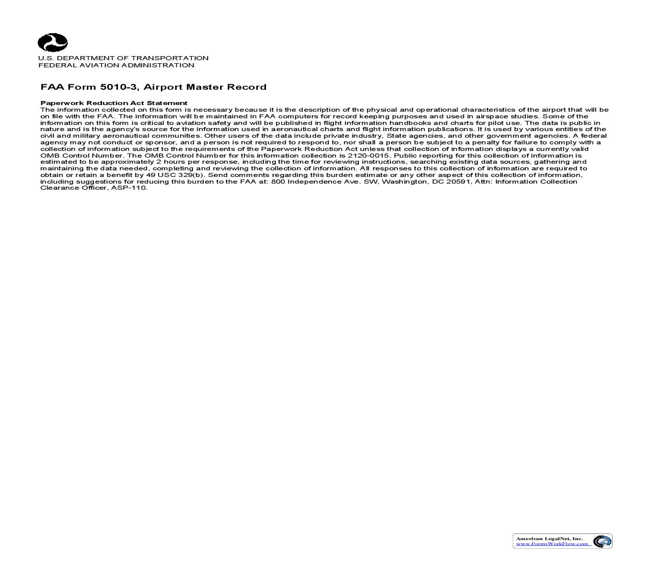 Airport Master Record (Newly Established Public Use Airports) {FAA 5010-3} | Pdf Fpdf Doc Docx | Official Federal Forms