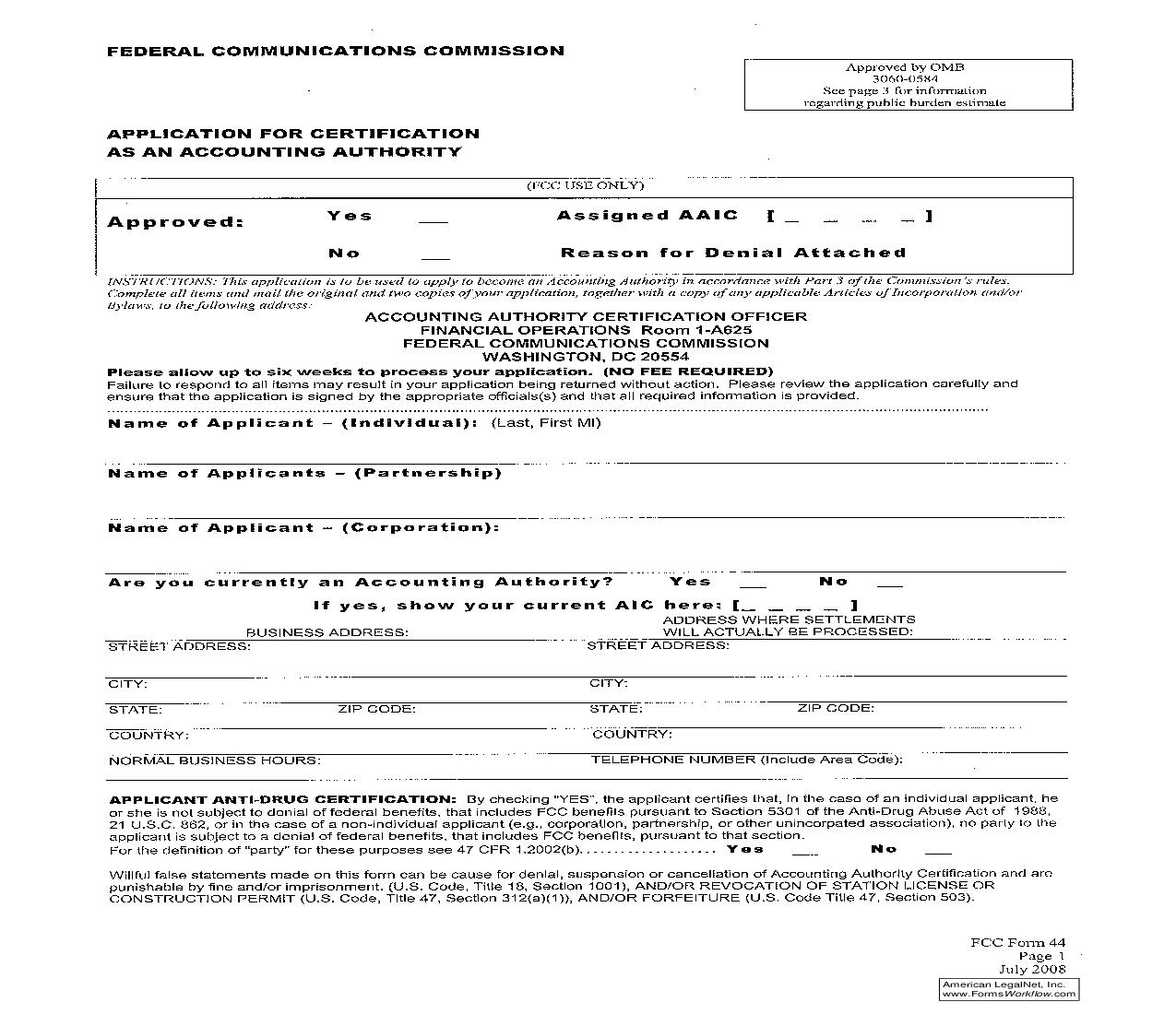 Application For Certification As An Accounting Authority {44} | Pdf Fpdf Doc Docx | Official Federal Forms