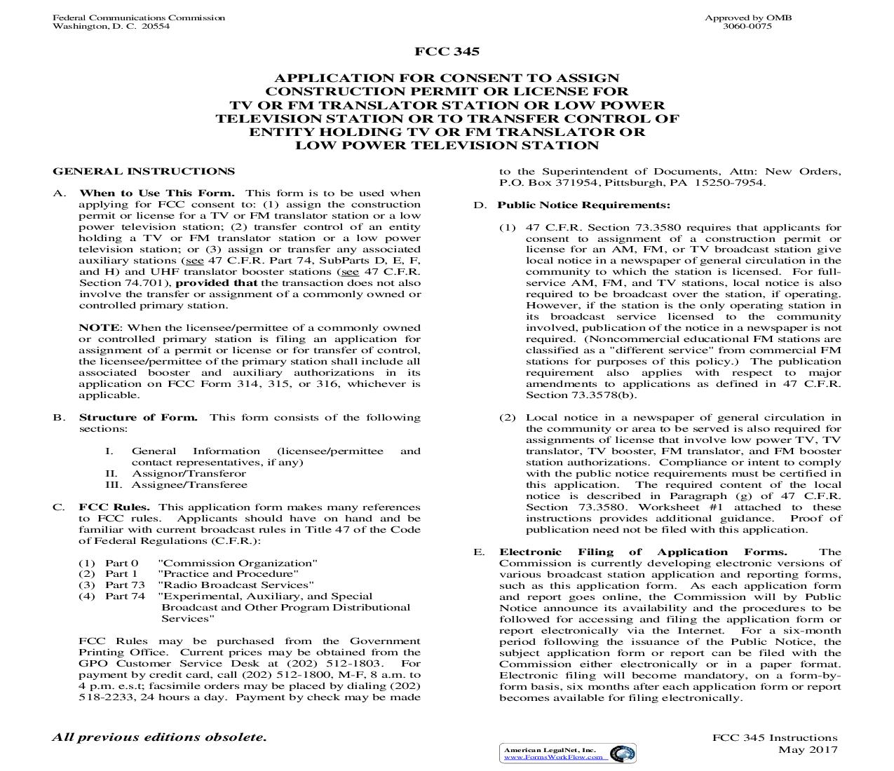 Application For Transfer Of Control Of Corporate Licensee Or Permittee {345} | Pdf Fpdf Doc Docx | Official Federal Forms