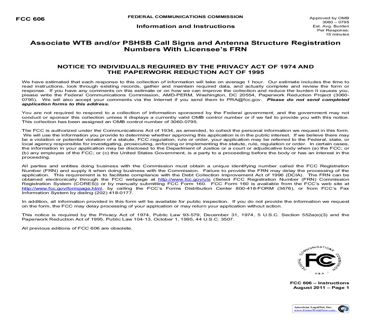 Associate WTB Call Signs And Antenna Structure Registration Numbers With Licensees FRN {606} | Pdf Fpdf Doc Docx | Official Federal Forms