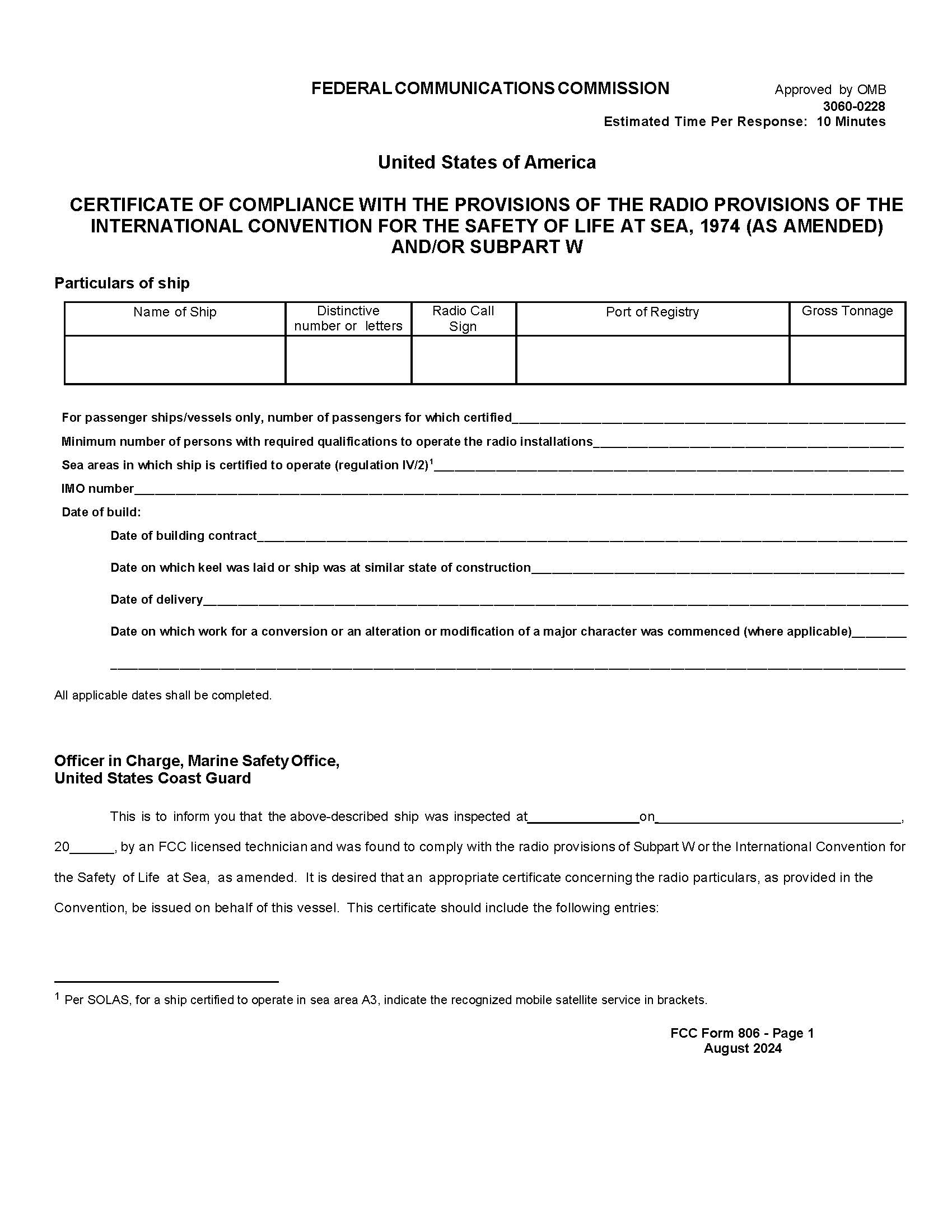 Certificate Of Compliance With The Radio Provisions {806} | Pdf Fpdf Doc Docx | Official Federal Forms