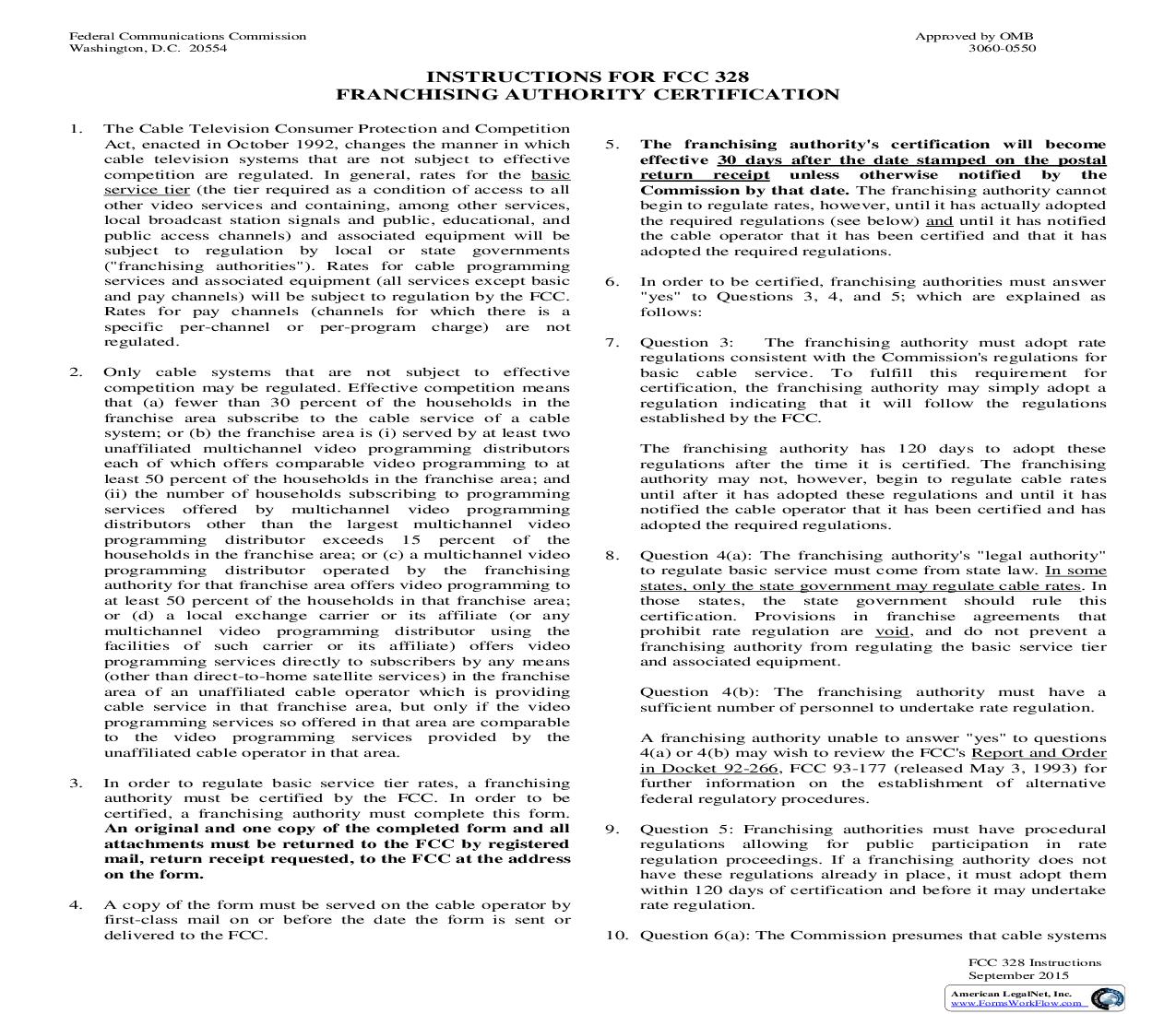 Certification Of Franchising Authority To Regulate Basic Cable Service Rates - Initial Finding Of Lack Of Competition {328} | Pdf Fpdf Doc Docx | Official Federal Forms