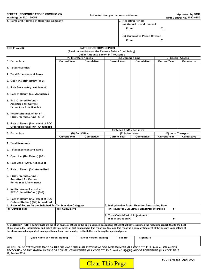 Rate-Of-Return Report {492} | Pdf Fpdf Doc Docx | Official Federal Forms