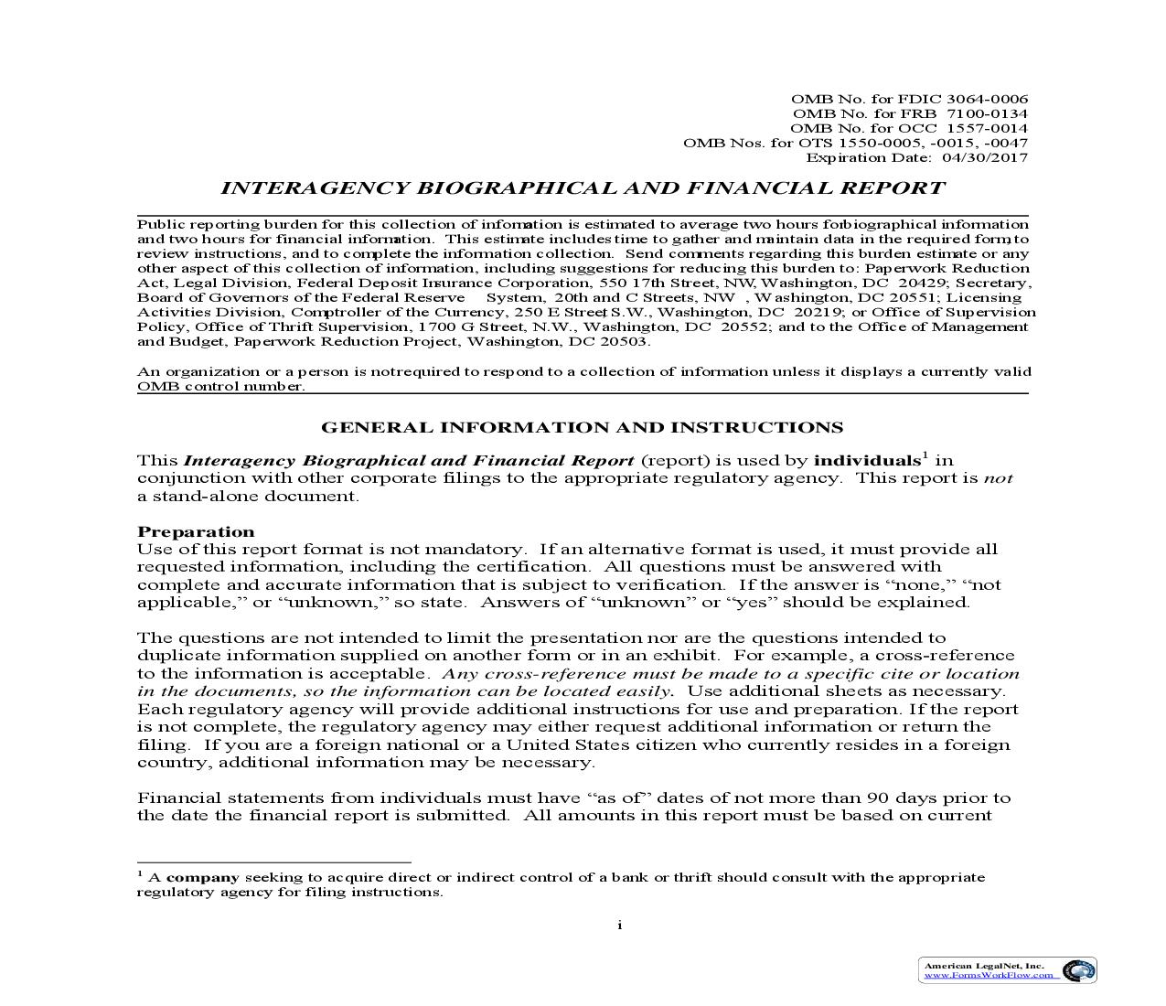 Interagency Biographical And Financial Report {FDIC 3064-0006} | Pdf Fpdf Doc Docx | Official Federal Forms