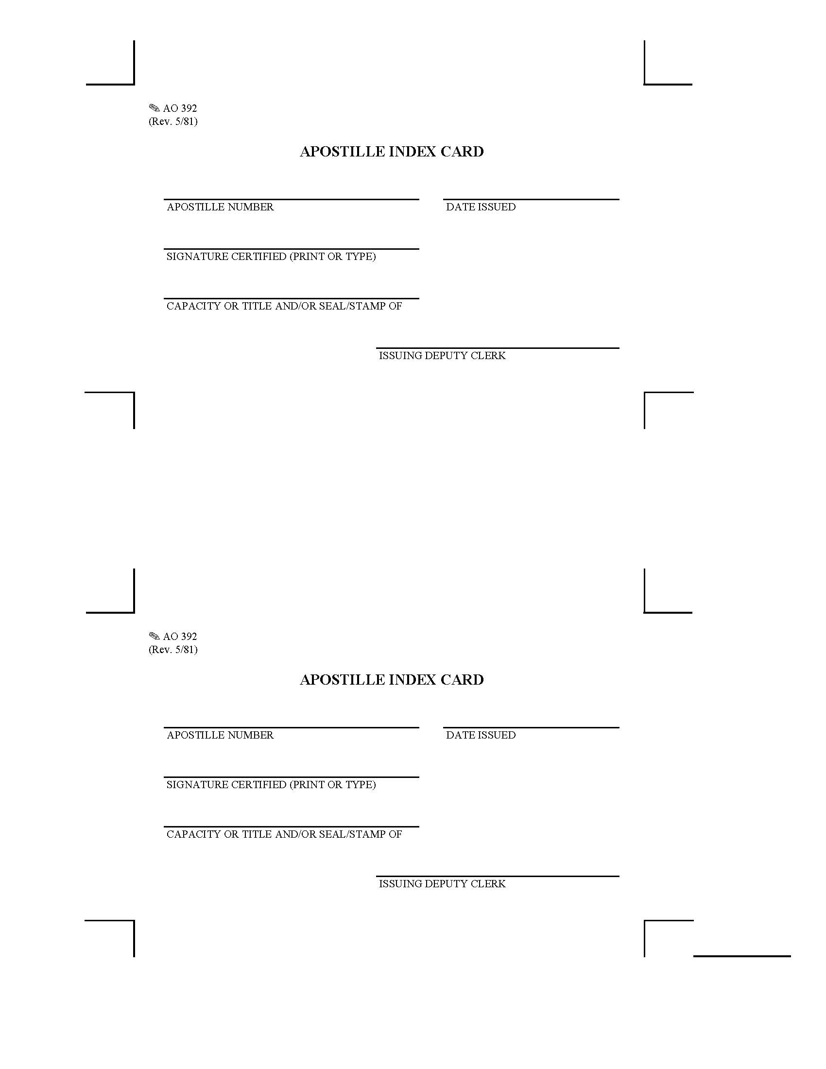 Apostille Index Card {AO 392} | Pdf Fpdf Doc Docx | Official Federal Forms