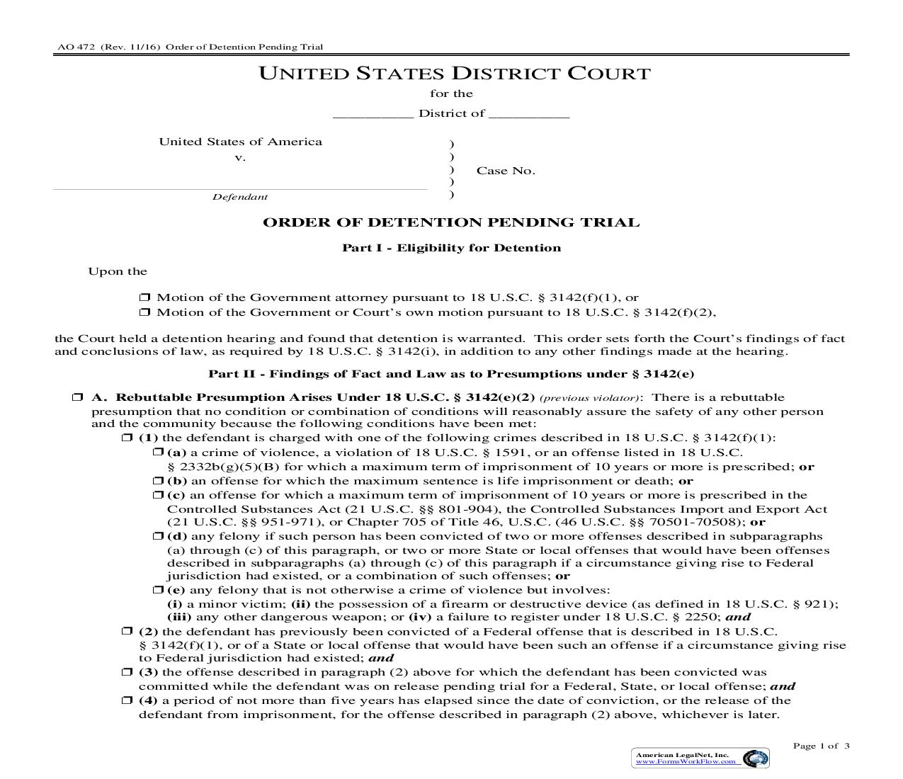 Release Deportation Or Exclusion Order Of Detention Pending Trial {AO 472} | Pdf Fpdf Doc Docx | Official Federal Forms