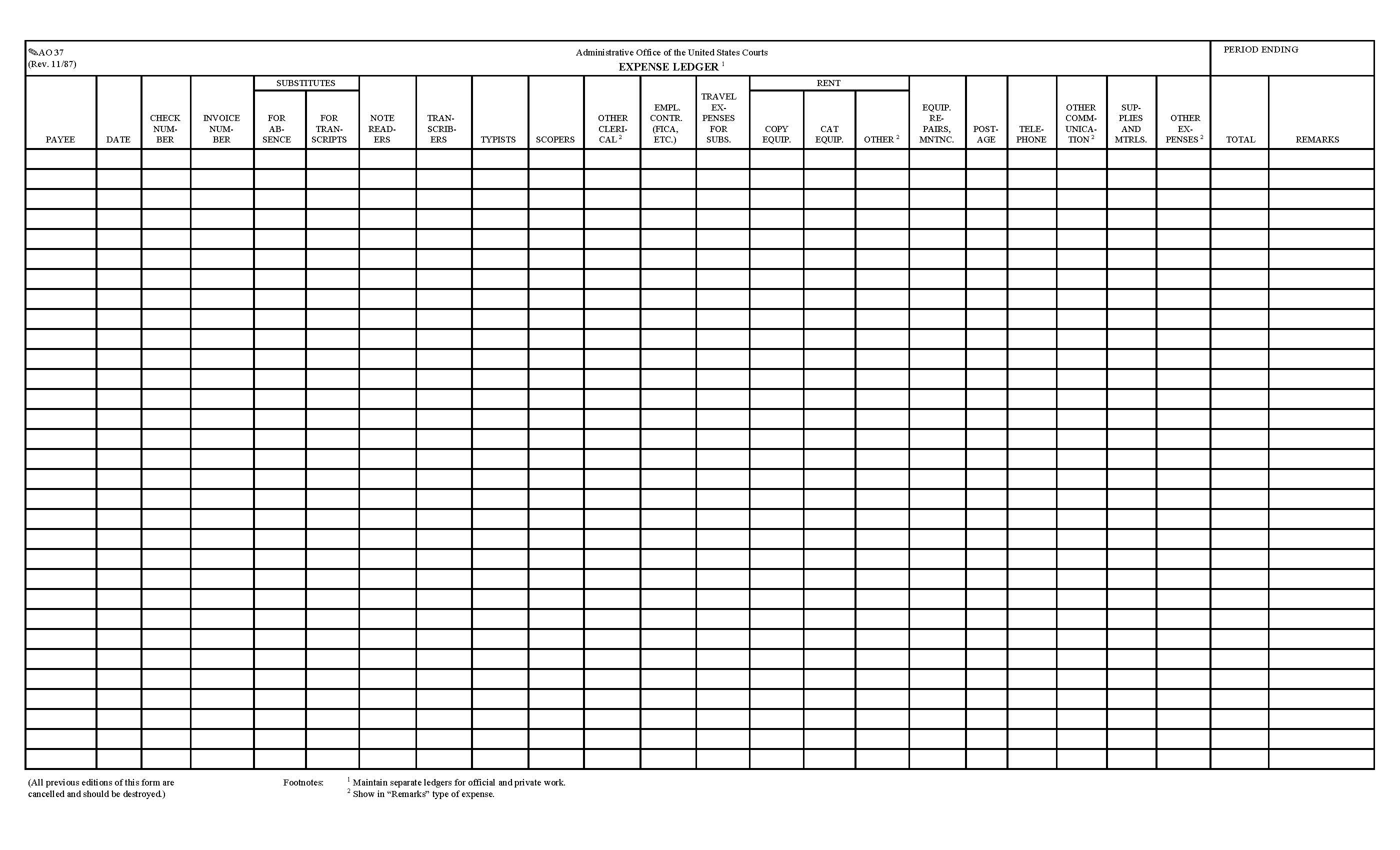 Expense Ledger {AO 37} | Pdf Fpdf Docx | Official Federal Forms
