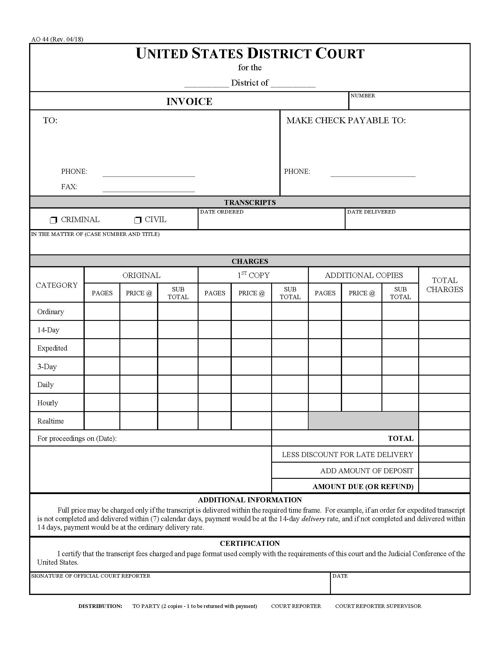 Invoice {AO 44} | Pdf Fpdf Docx | Official Federal Forms