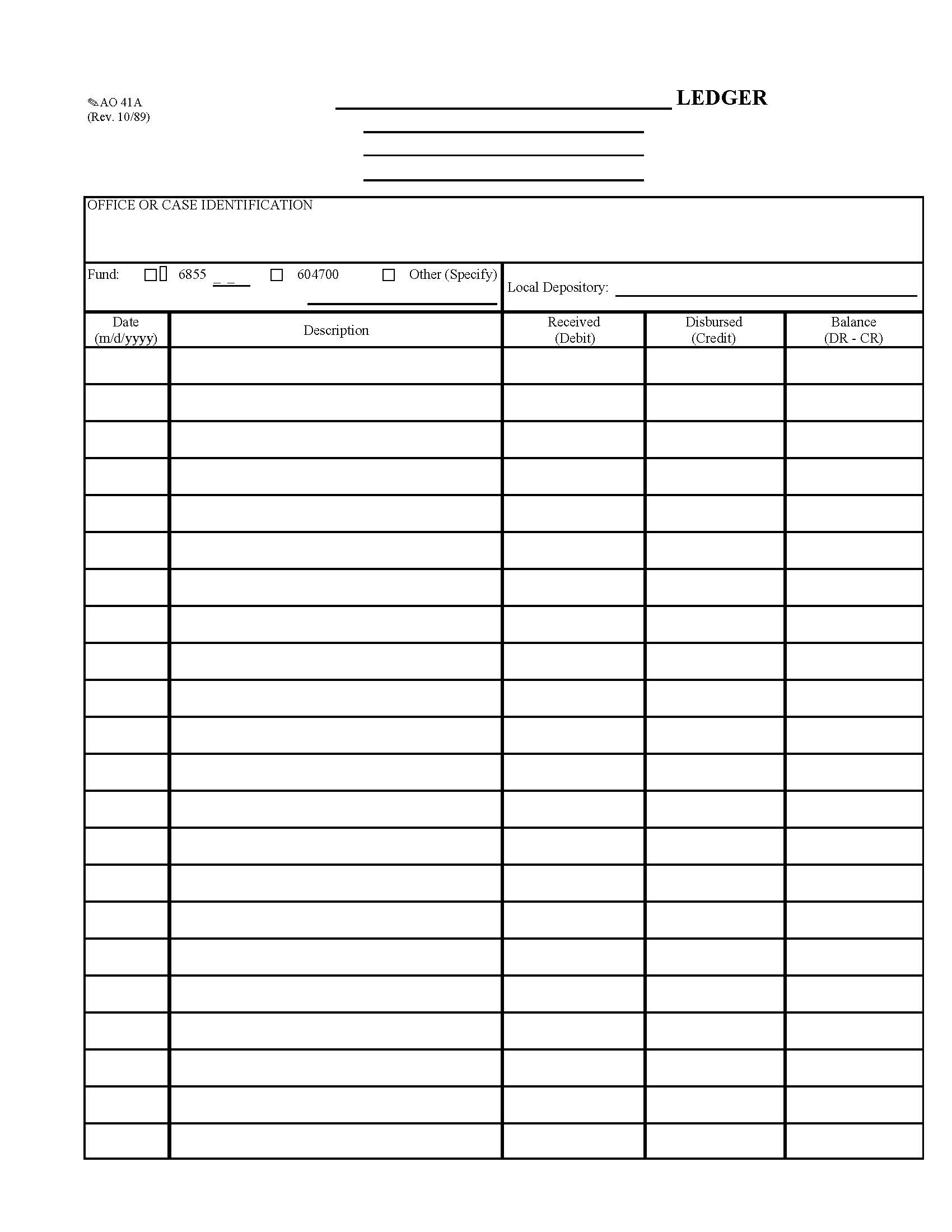 Ledger {AO 041A} | Pdf Fpdf Doc Docx | Official Federal Forms