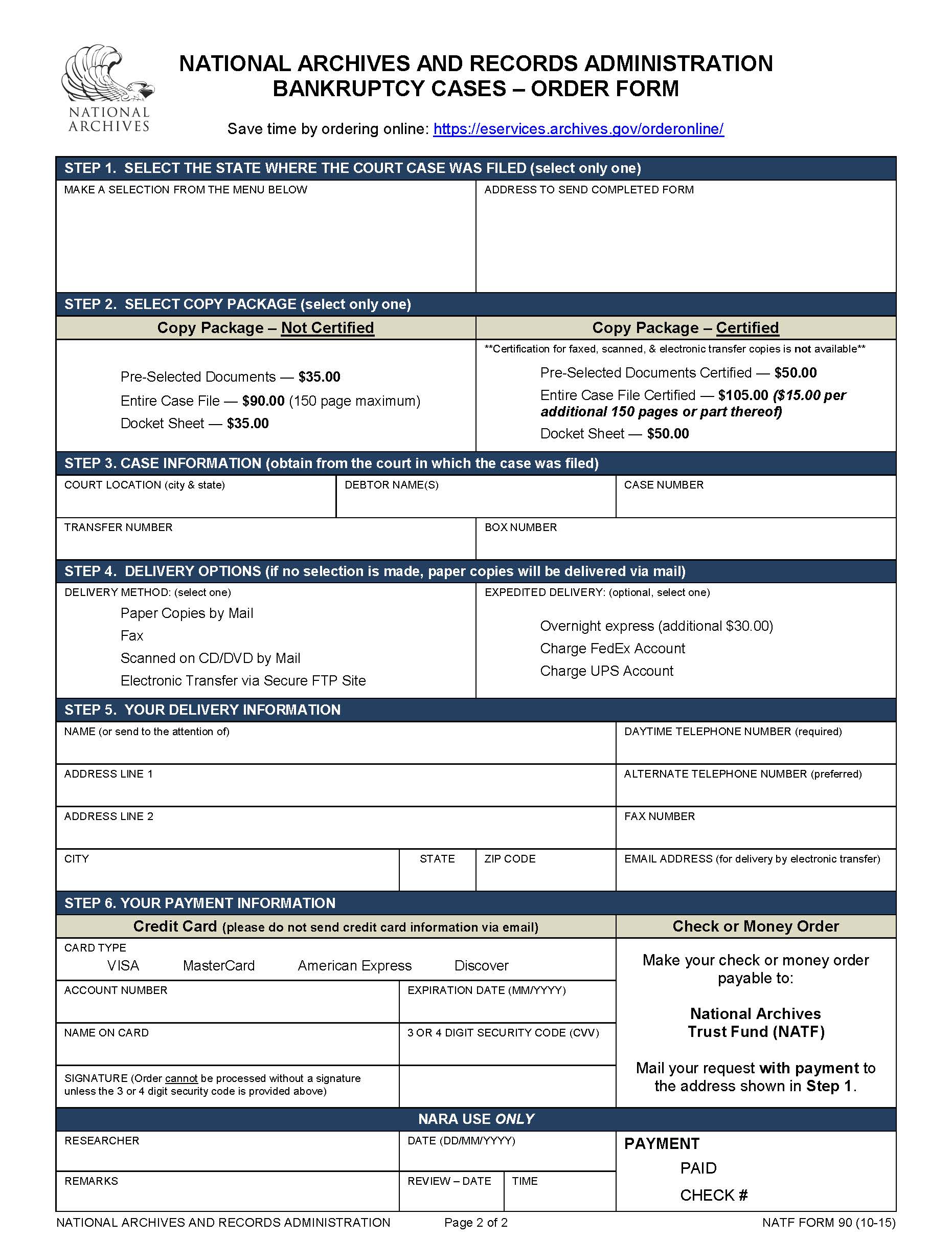 Bankruptcy Cases Order Form {NAFT 90} | Pdf Fpdf Doc Docx | Official Federal Forms