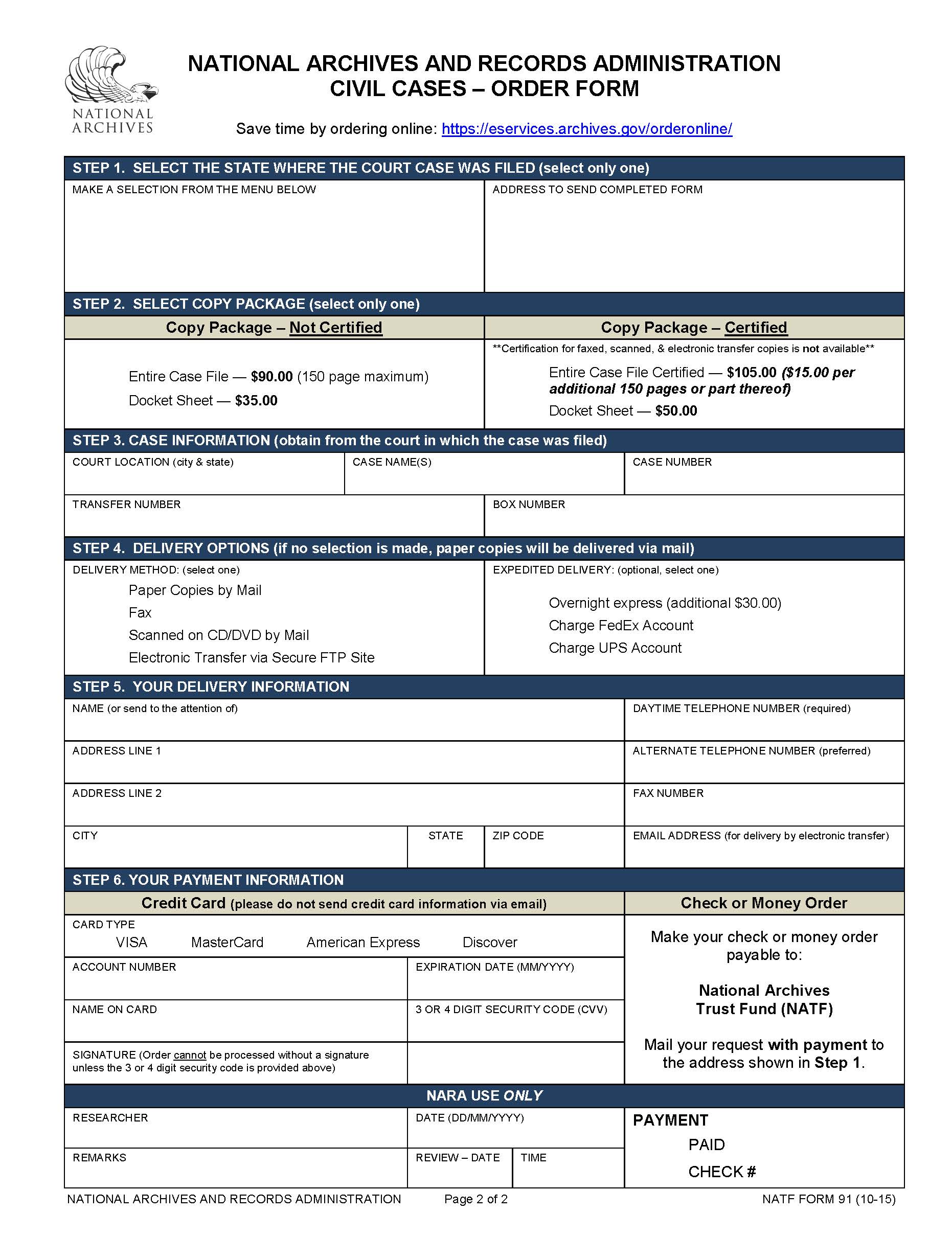 Civil Cases Order Form {NAFT 91} | Pdf Fpdf Doc Docx | Official Federal Forms