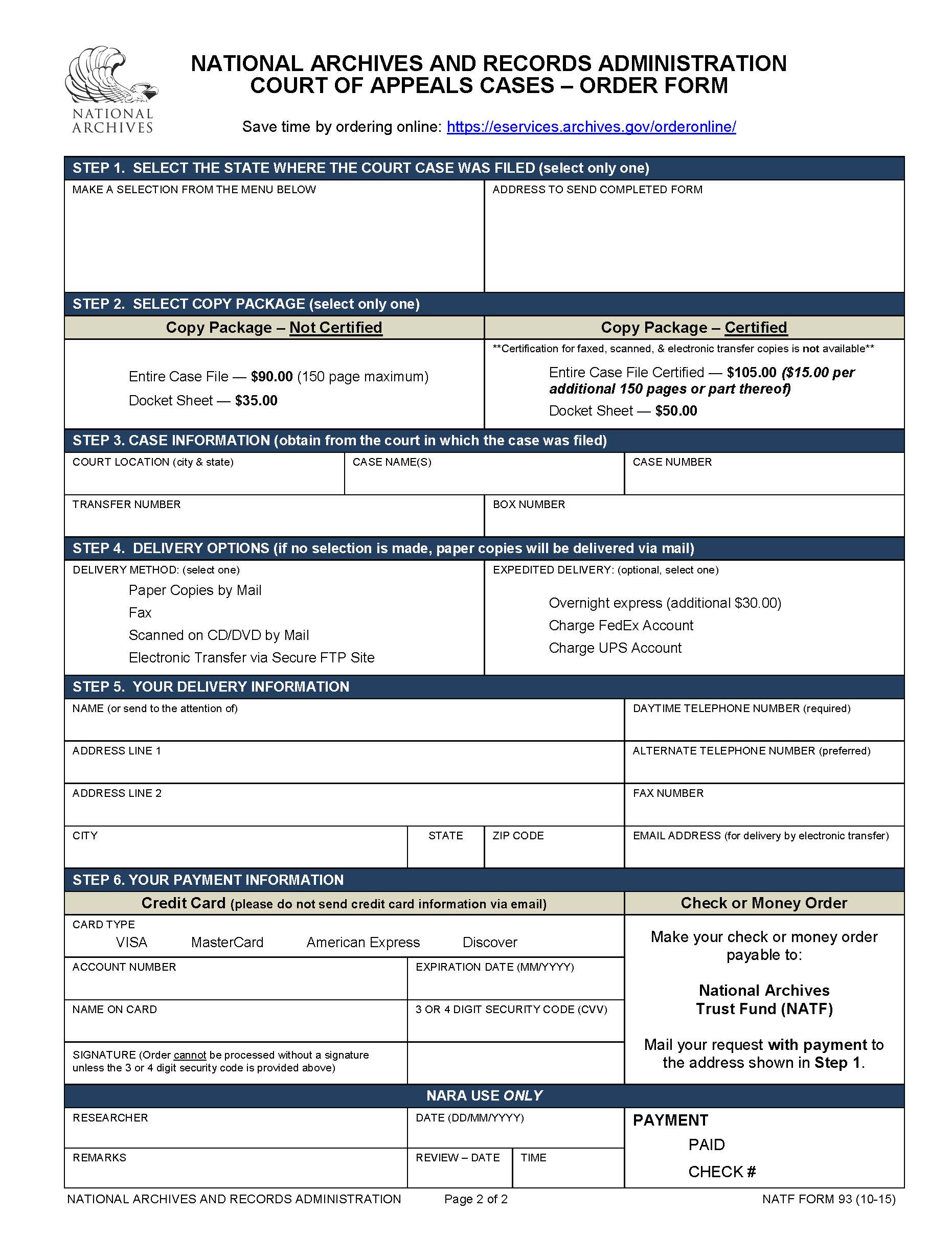 Court Of Appeals Cases Order Form {NAFT 93} | Pdf Fpdf Doc Docx | Official Federal Forms