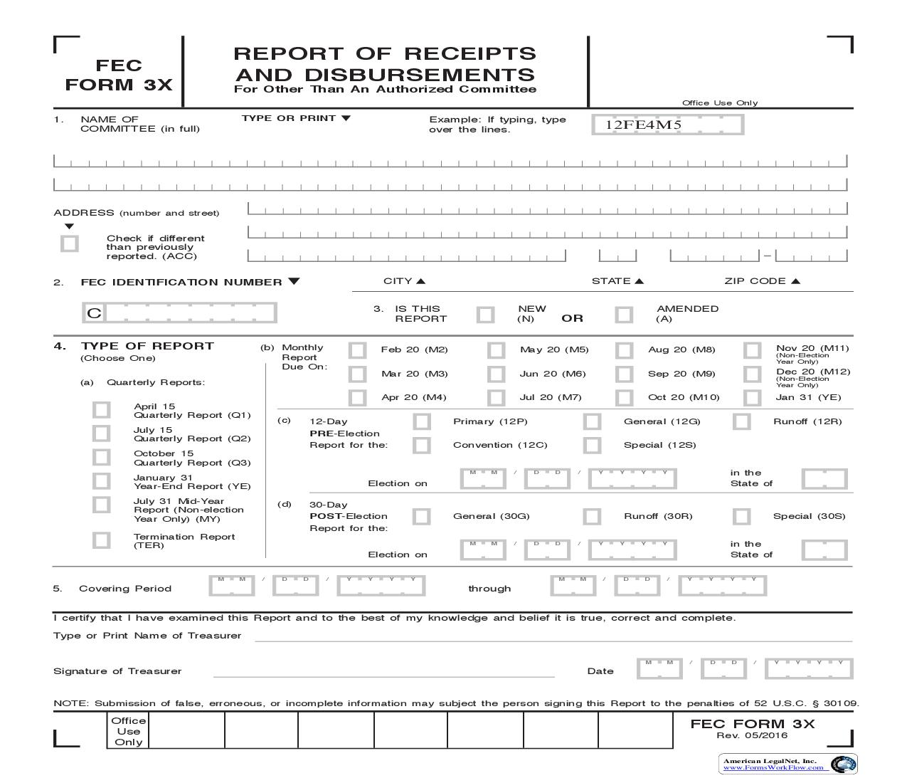 Form 3X Report Of Receipts And Disbursement {3X} | Pdf Fpdf Doc Docx | Official Federal Forms