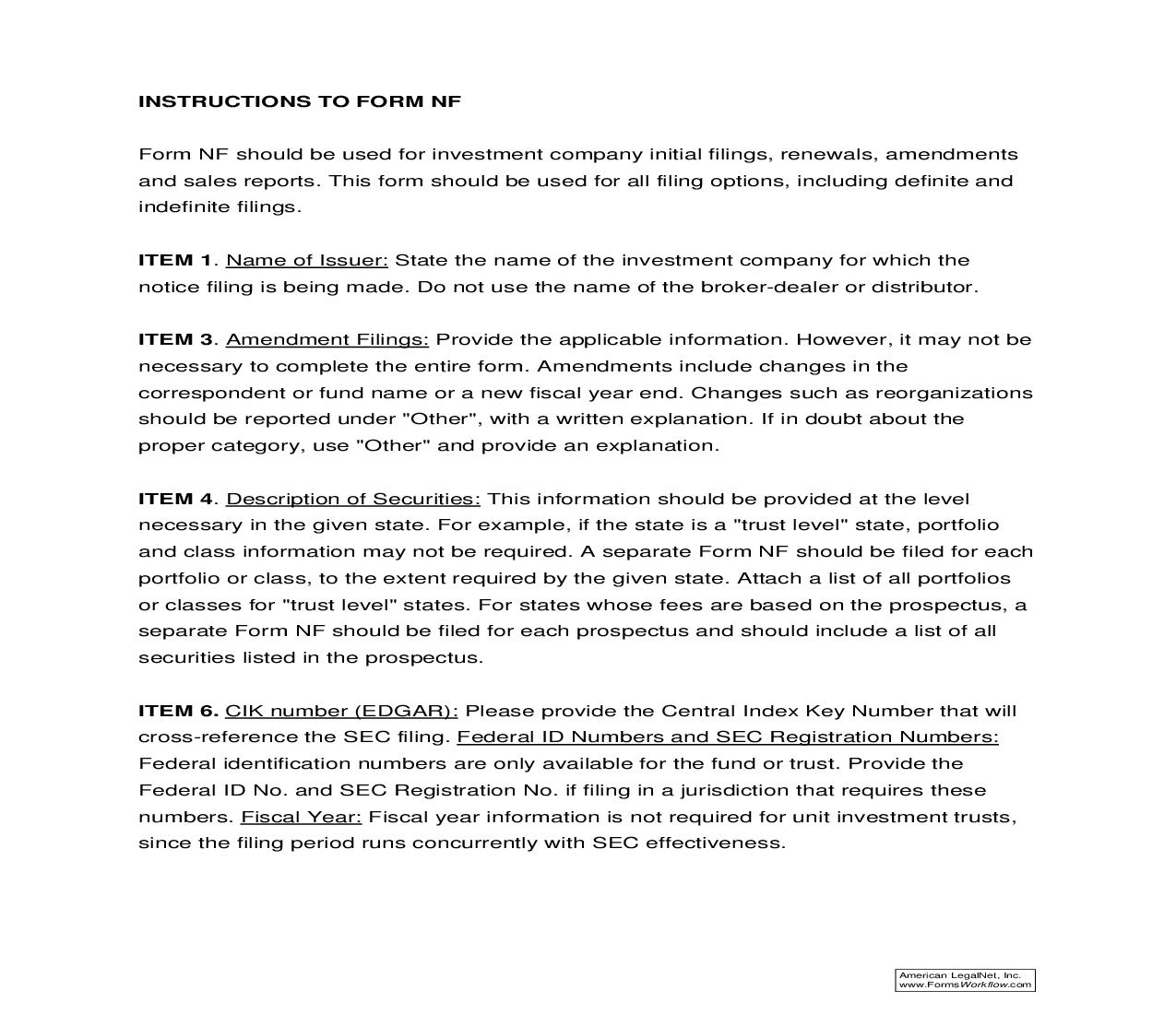 Form N-F Uniform Investment Company Notice Filing {NF} | Pdf Fpdf Doc Docx | Official Federal Forms