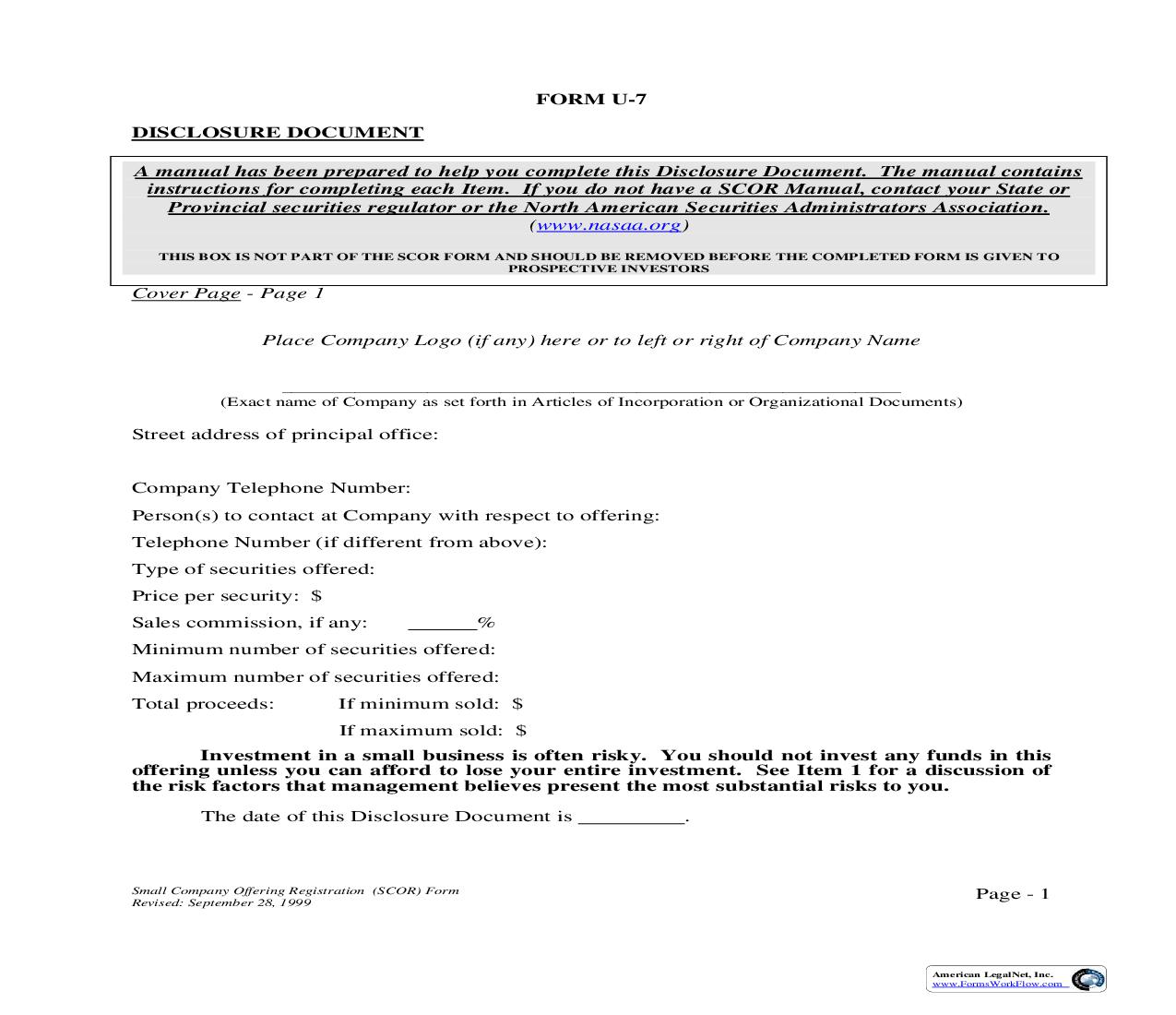 Form U-7 Disclosure Document {U-7} | Pdf Fpdf Doc Docx | Official Federal Forms