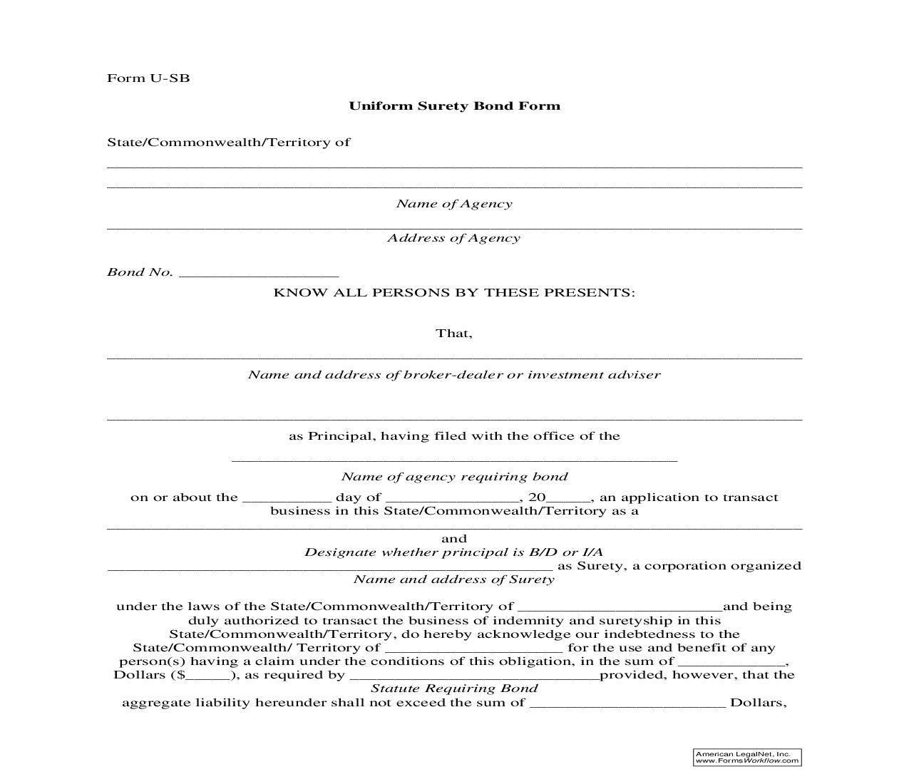 Form U-SB Uniform Surety Bond Form {U-SB} | Pdf Fpdf Doc Docx | Official Federal Forms