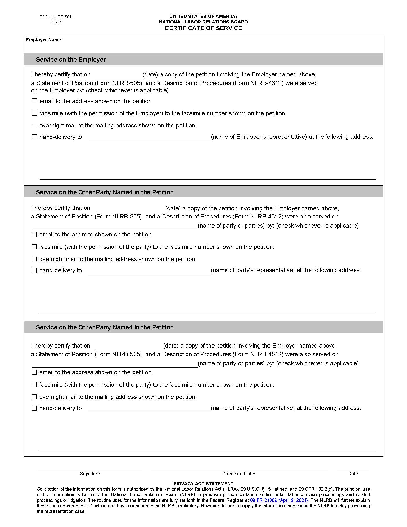 Certificate Of Service Of Petition {NLRB-5544} | Pdf Fpdf Doc Docx | Official Federal Forms