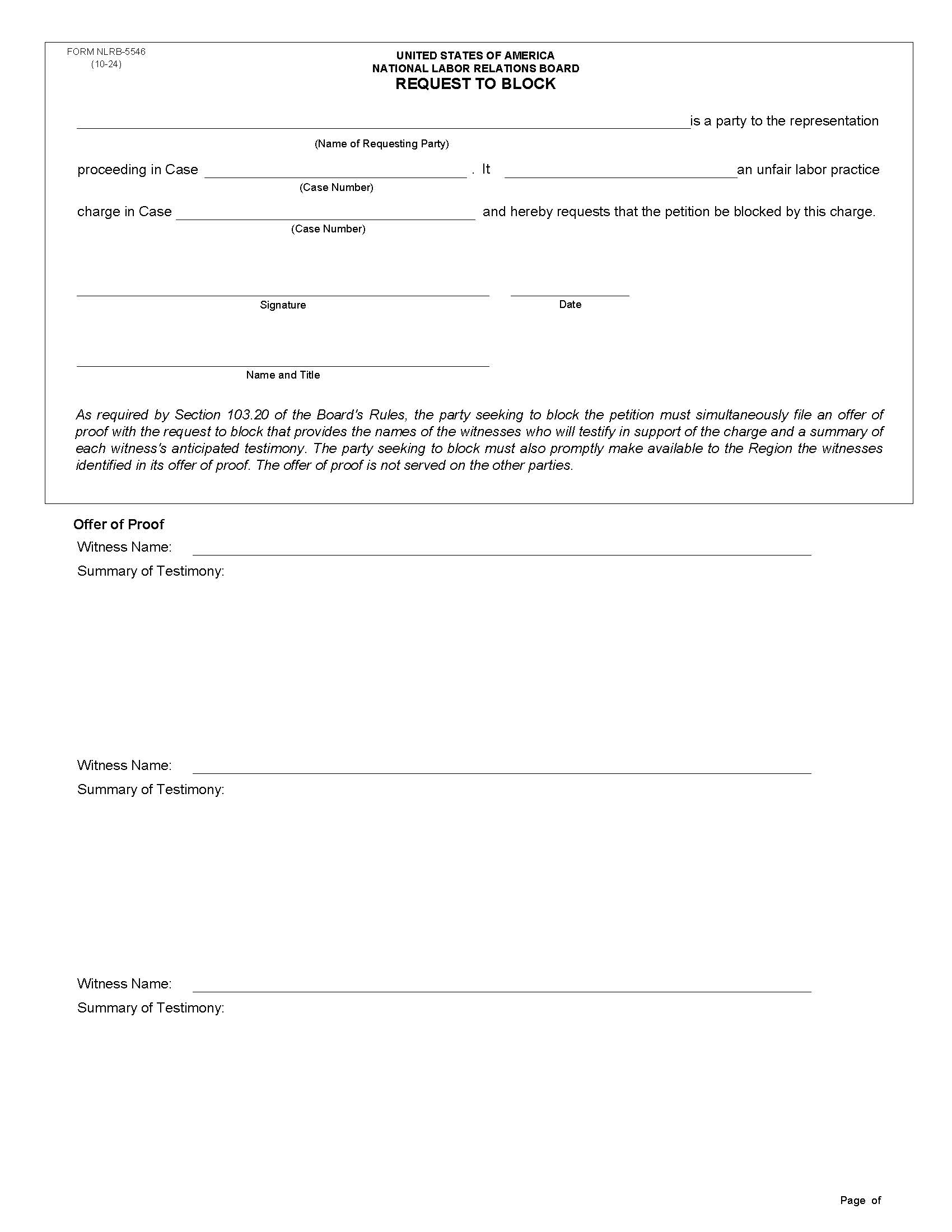 Request To Block Petition {NLRB-5546} | Pdf Fpdf Doc Docx | Official Federal Forms