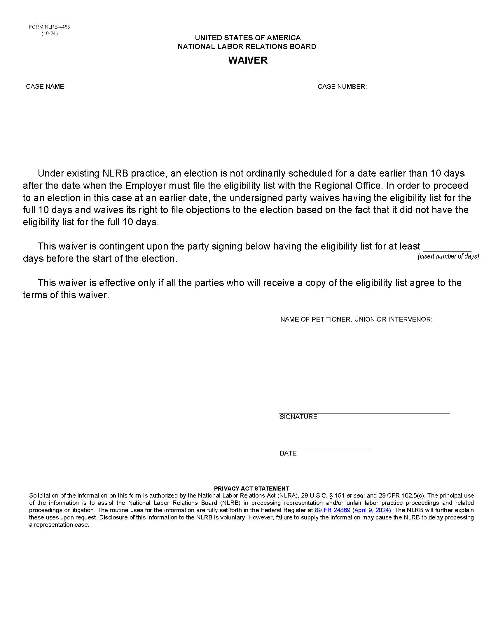 Waiver {NLRB-4483} | Pdf Fpdf Doc Docx | Official Federal Forms