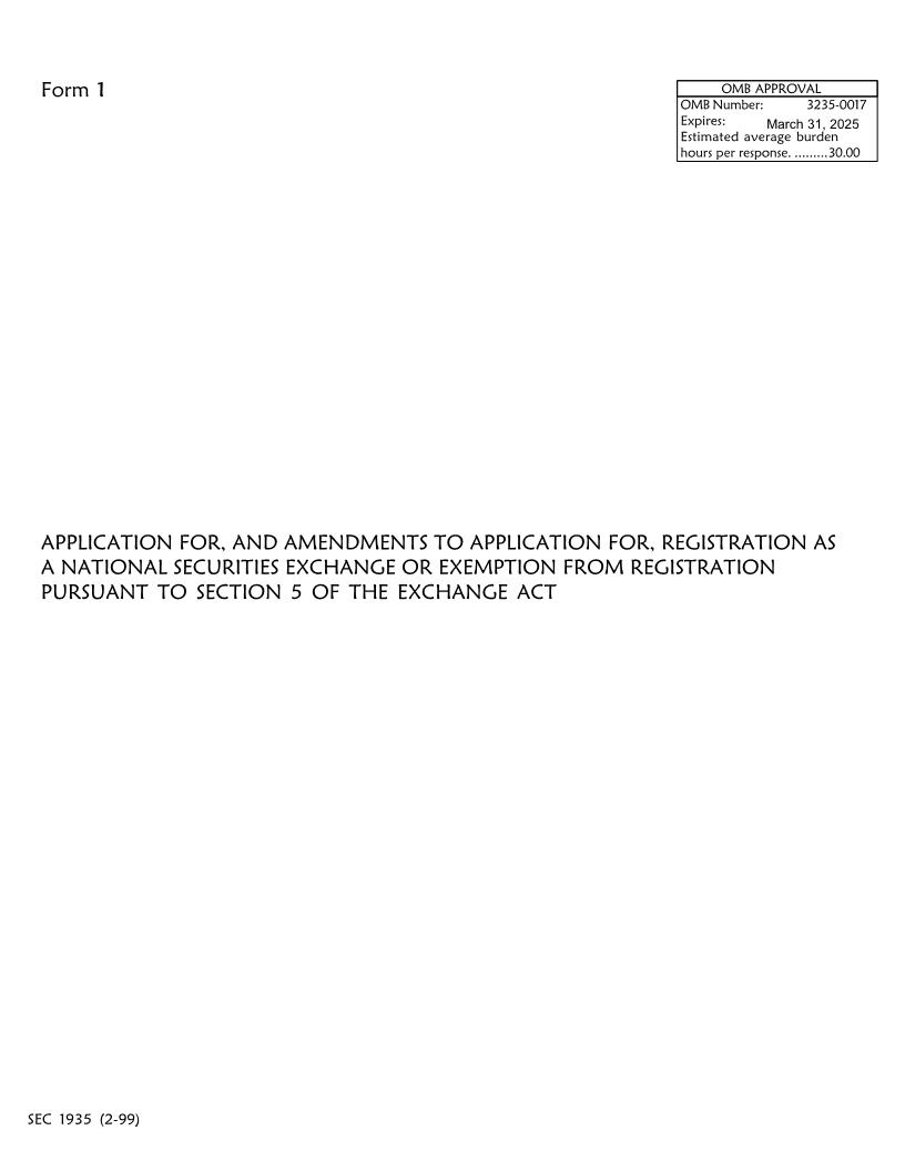 Form 1 Application And Amendments To Application For Registration As A National Securities Exchange (SEC1935) {1} | Pdf Fpdf Docx | Official Federal Forms