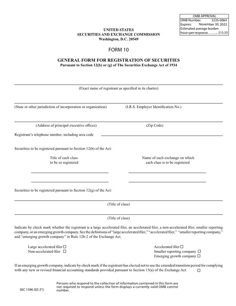 Form 10 General Form For Registration Of Securities (SEC1396) {10} | Pdf Fpdf Docx | Official Federal Forms