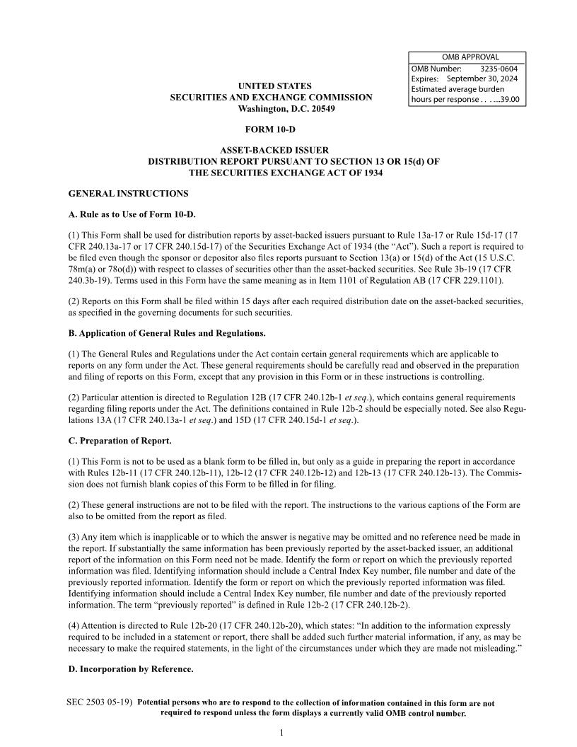 Form 10-D Asset-Backed Issuer Distribution Report (SEC2503) {10-D} | Pdf Fpdf Docx | Official Federal Forms