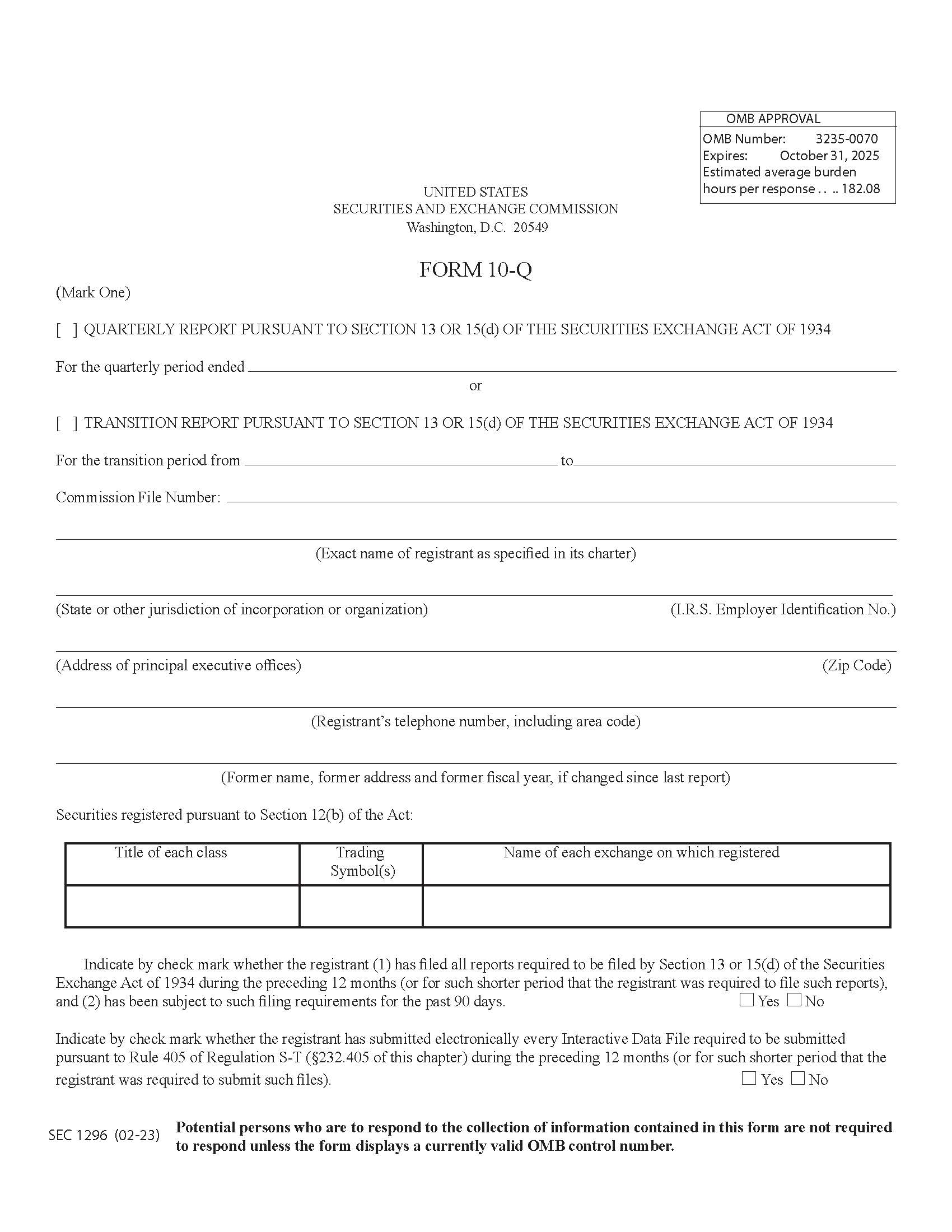 Form 10-Q (SEC1296) {10-Q} | Pdf Fpdf Docx | Official Federal Forms