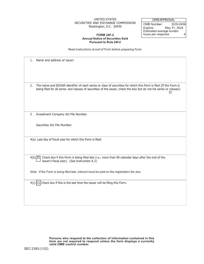 Form 24F-2 Annual Notice Of Securities Sold Pursuant To Rule 24F-2 (SEC2393) {24F-2} | Pdf Fpdf Docx | Official Federal Forms