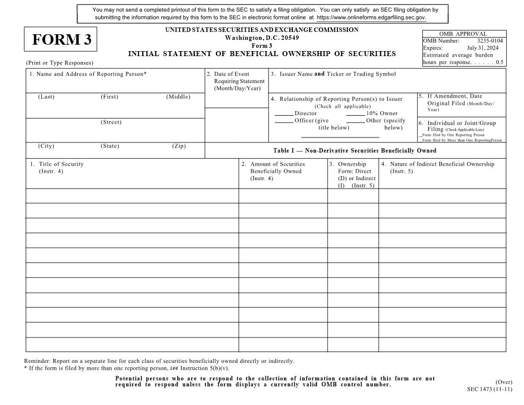 Form 3 Initial Statement Of Beneficial Ownership Of Securities (SEC1473) {3} | Pdf Fpdf Docx | Official Federal Forms