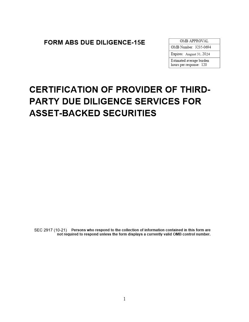 Form ABS DD-15E Certification Of Provider Of Third-Party Due Diligence Services (SEC2917) {ABS DD-15E} | Pdf Fpdf Docx | Official Federal Forms