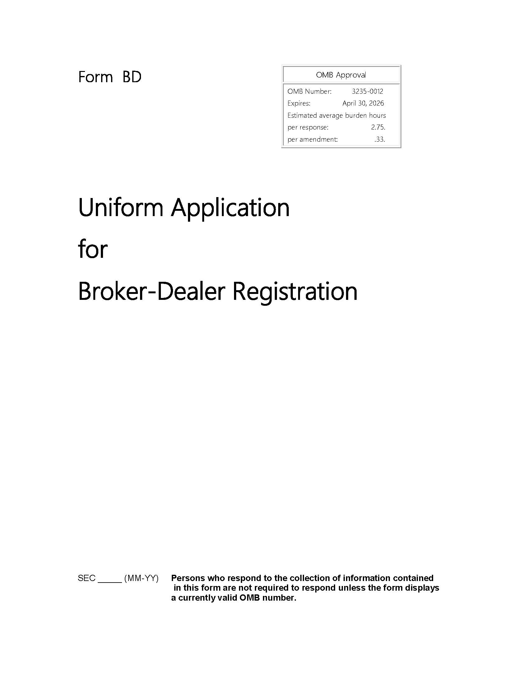 Form BD Uniform Application For Broker Dealer Registration (SEC1490) {BD} | Pdf Fpdf Doc Docx | Official Federal Forms