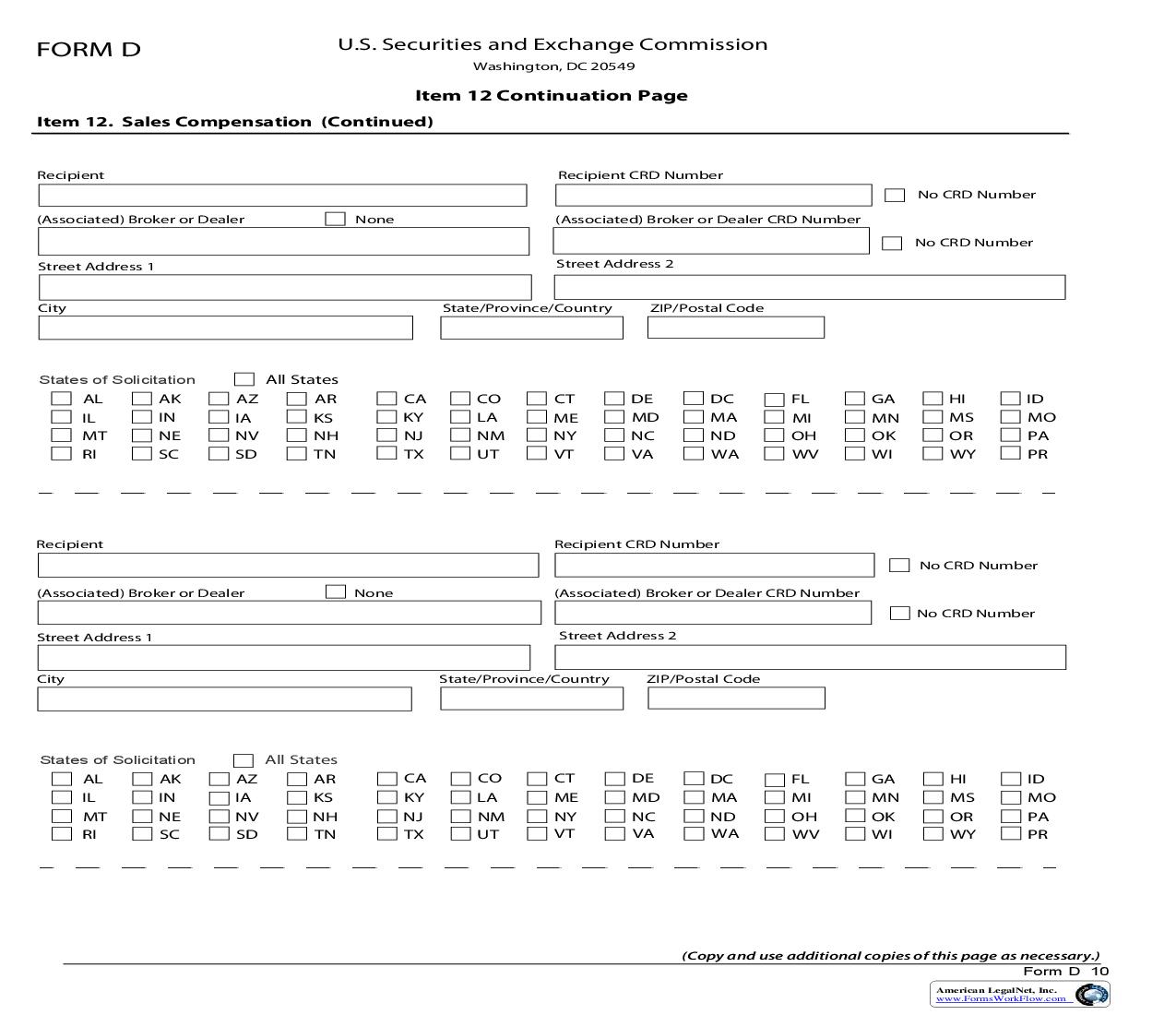 Form D Item 12 Sales Compensation (Continued) {D} | Pdf Fpdf Doc Docx | Official Federal Forms