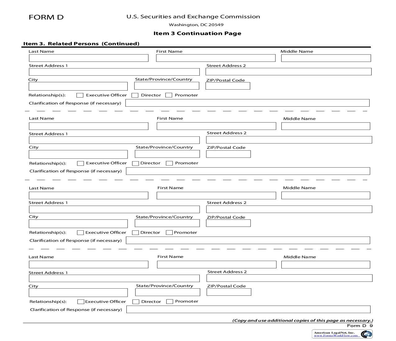 Form D Item 3 Continuation Page Related Persons (Continued) {D} | Pdf Fpdf Doc Docx | Official Federal Forms