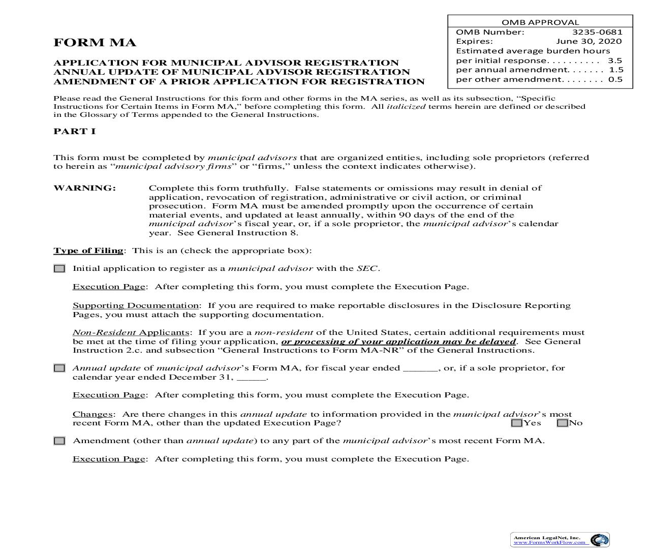 Form MA Application For Municipal Adivsor Registration (SEC2898) {MA} | Pdf Fpdf Doc Docx | Official Federal Forms