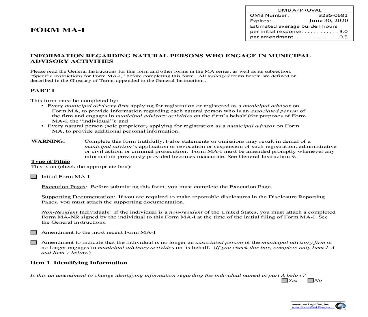 Form MA-I Information Regarding Natural Persons Engage In Municipal Advisory Activities (SEC2899) {MA-I} | Pdf Fpdf Doc Docx | Official Federal Forms