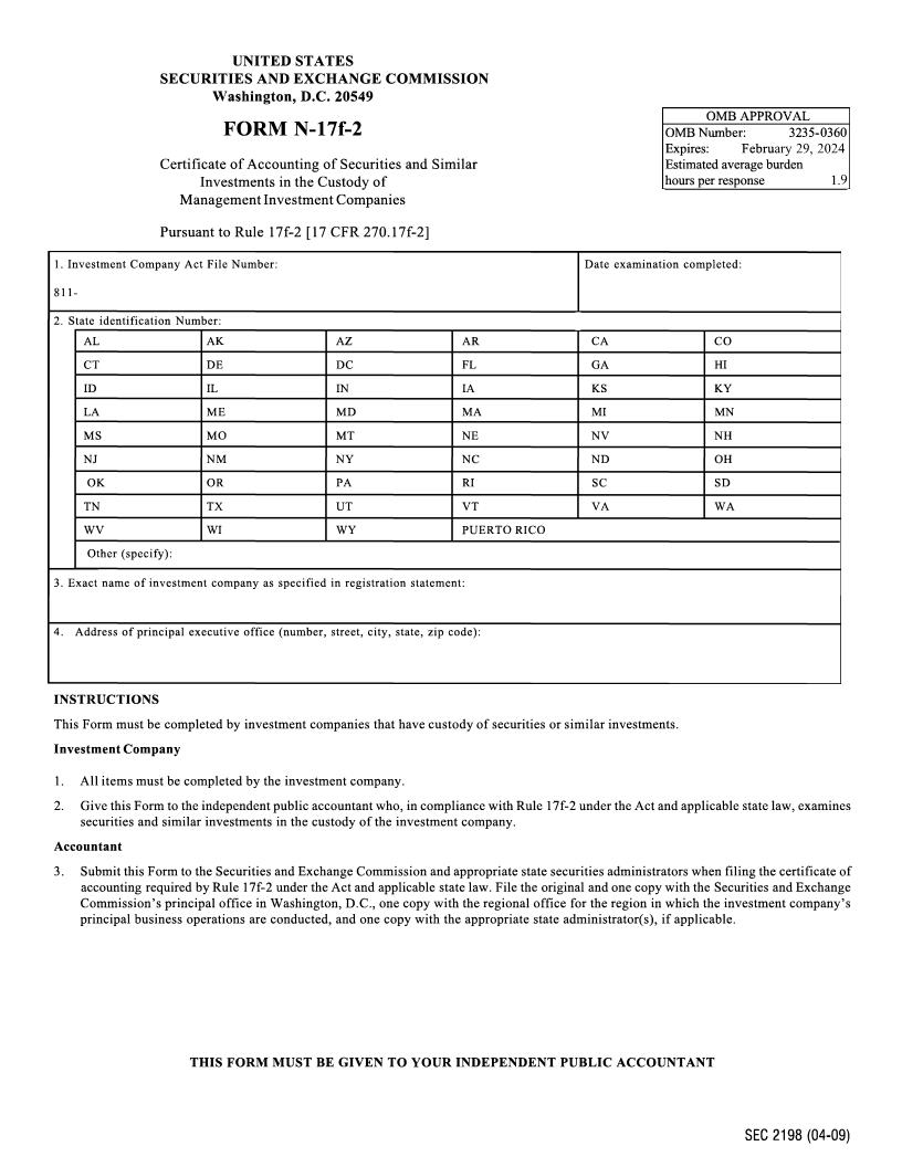 Form N-17F-2 Certificate Of Accounting Of Securities And Similar Investments (SEC2198) {N-17F-2} | Pdf Fpdf Docx | Official Federal Forms